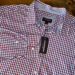 NWT Johnston & Murphy Mens Navy Coral Geometric Abstract Button Down Shirt XXL
